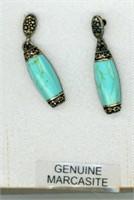 Sterling Marcasite & Blue Stone Earrings