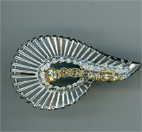 Silver Tone With Yellowing Setting Brooch 2”