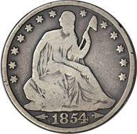 1854-O SEATED LIBERTY HALF - GOOD, OLD CLEANING