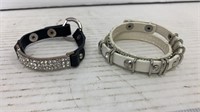 2 Bracelets - White Wrap & Black Band