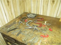 C Clamp Lot and Machine Wrenches