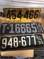 IL '33, Michigan '27, IA '24 license plates