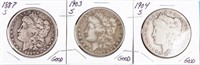Coin 3  Morgan Silver Dollars 1887-S, 03-S & 04-S