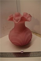 Pink Glass Ruffled Vase