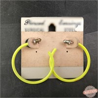 Vintage Costume Neon Yellow Hoop Earrings