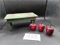 Small Wooden Stool, Wooden Apples