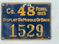 1925 PA RESIDENT METAL HUNTERS LICENSE TAG: