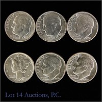 1942 - 1955 Silver Dimes (CH BU) (6)