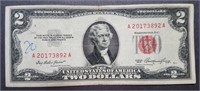 1953 Red Seal $2 Two Dollar Note - Bright & Crisp