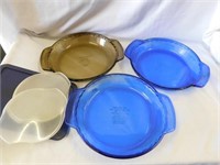 Three deep 9" pie pans, blue & Visions - 4 Pyrex