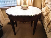 SMALL OVAL MARBLE TOP STAND WITH DRAWER