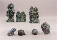 Inuit Soapstone Carved Sculptures Original 7pc