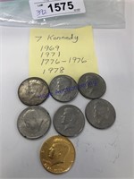 7 KENNEDY HALF DOLLARS, 1969, 71, 1779-1976, 78