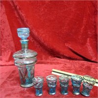 Vintage Ezec decanter w/ 5 cordials. Glass