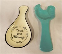 (2) Porcelain Spoon Rests - Baby Blue Chicken &