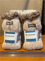 2 new Brookstone women’s cable knit slipper socks