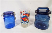 (2) Blue Glass Canisters Air Tight & Fish Décor