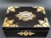 Antique English jewelry box with key