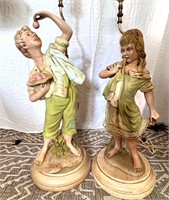 Vintage Porcelain Euro Figurine Lamps Pair