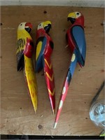 3 Large Wooden Parrots