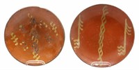 (2) AMERCIAN SLIP-DECORATED REDWARE POTTERY PLATES