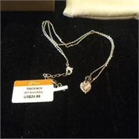 GN Pearl Brand Pink Rhinestone Heart Necklace
