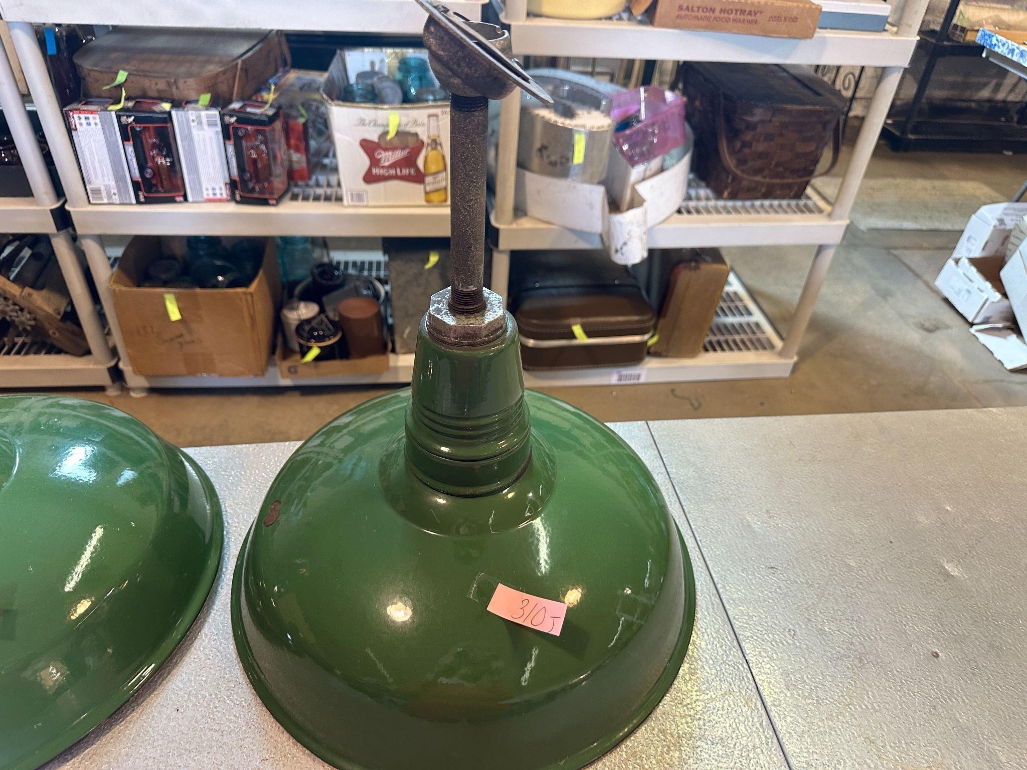 **VINTAGE GREEN ENAMEL HANGING LIGHT