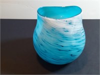 Hand Blown Blue White Clear Swirl Art Glass Basin
