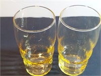 2pc Topaz Yellow Lancaster Glass Paneled Drinking