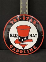 Red Hat Gasoline Enamel Advertising Sign