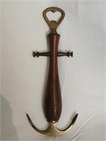 Wood and Brass Anchor Shape Bottle Opener