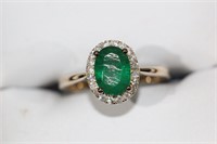 14ct yellow gold, emerald & diamond dress ring,