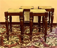 Wood & Ratan Bar Stools 26in (4)