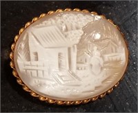 1.75" 10K Gold Filled Scenic Cameo Brooch