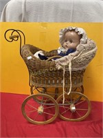 Antique Doll & Whicker Doll Carriage