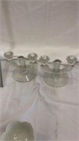 Pair of Candle Holders Clear Glass