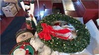 Lot of Christmas Decorations, Wreath, Ribbons,