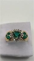 14K Emerald/Diamond Ring Size 6.25
