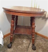 Vintage Wood Table, Glass Ball Foot