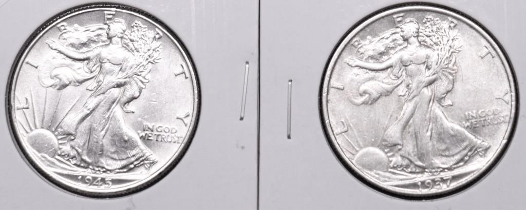 TWO AU WALKING HALF DOLLARS