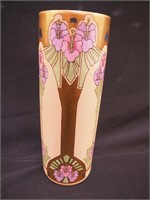 10 1/2" handpainted cylindrical Art Deco vase