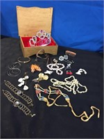 Wooden Jewelry Box & Costume Jewelry