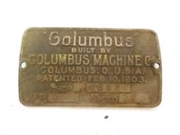 Columbus Machine Co machine plate