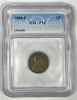1909-S Lincoln Wheat Cent Fine ICG F12