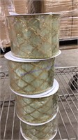4 Rolls Of Green And Gold Patterned Ribbon