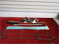 Metal shelf, brush, curtain rods, electric outlet
