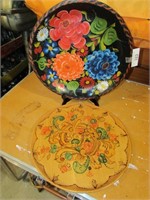(2) Woodware Handpainted Trays Toleware
