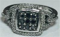 10KT WHITE GOLD BLACK/WHITE DIAMOND RING 3.70 GRS