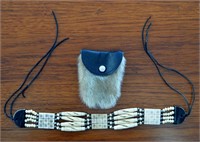 Native Bone Carved Chocker & Seal Pouch