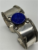 Tibetan Silver Fancy Lapis Lazuli Cuff Bracelet